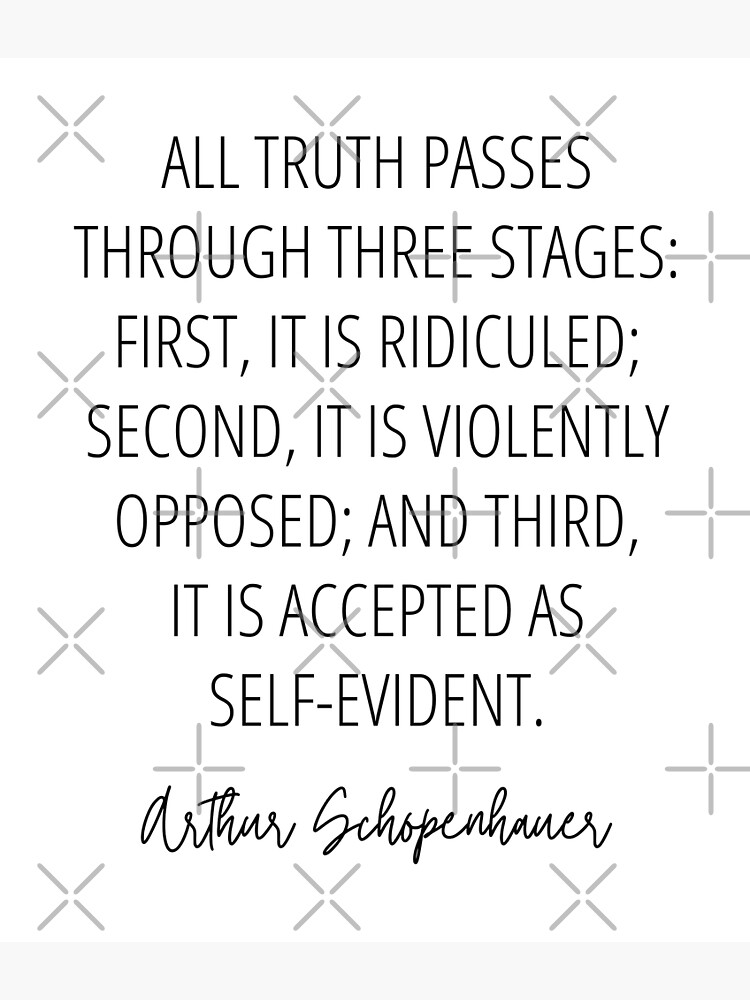 "All truth passes through three stages First, it is ridiculed; second, it is violently opposed