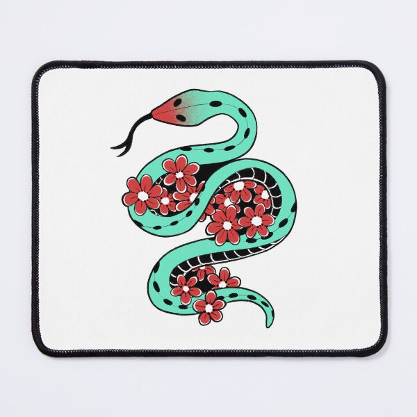 Item preview, Copy of Snake tattoo design with flowers, green and red illustration designed and sold by CrunchyCableStudio.