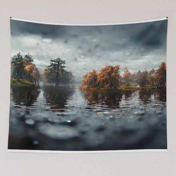 Artikelvorschau, Foggy Lake Fallende Regentropfen an einem regnerischen Herbsttag entworfen und verkauft von Unwind-Art-Work.