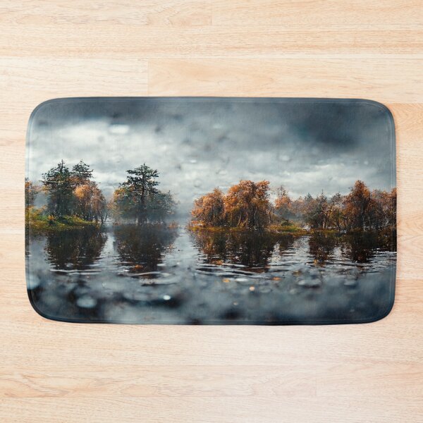 Artikelvorschau, Foggy Lake Fallende Regentropfen an einem regnerischen Herbsttag entworfen und verkauft von Unwind-Art-Work.