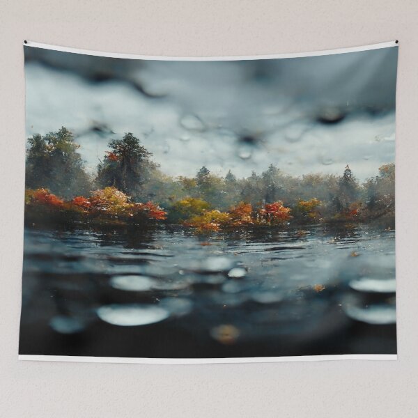 Artikelvorschau, Foggy Lake Fallende Regentropfen an einem regnerischen Herbsttag entworfen und verkauft von Unwind-Art-Work.