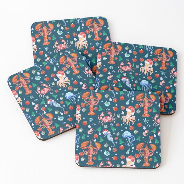 Item preview, Crustaceancore Watercolor Lobster Crab Ocean Holiday Christmas Pattern designed and sold by suzcreate.