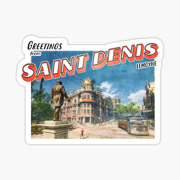 Vista previa del artículo con la obra «Postal vintage/retro con diseño desgastado inspirado en RDR 2 'Saludos desde Saint Denis'», diseñado y vendido por Mercy Apparel.