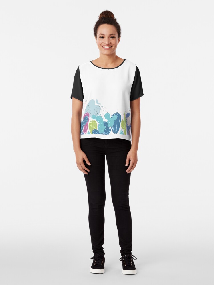 Alternate view of Colorful cactuses pattern Chiffon Top