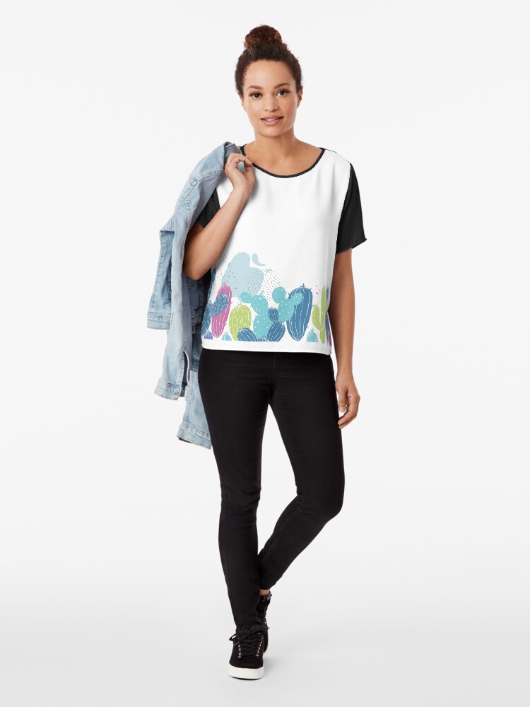 Alternate view of Colorful cactuses pattern Chiffon Top