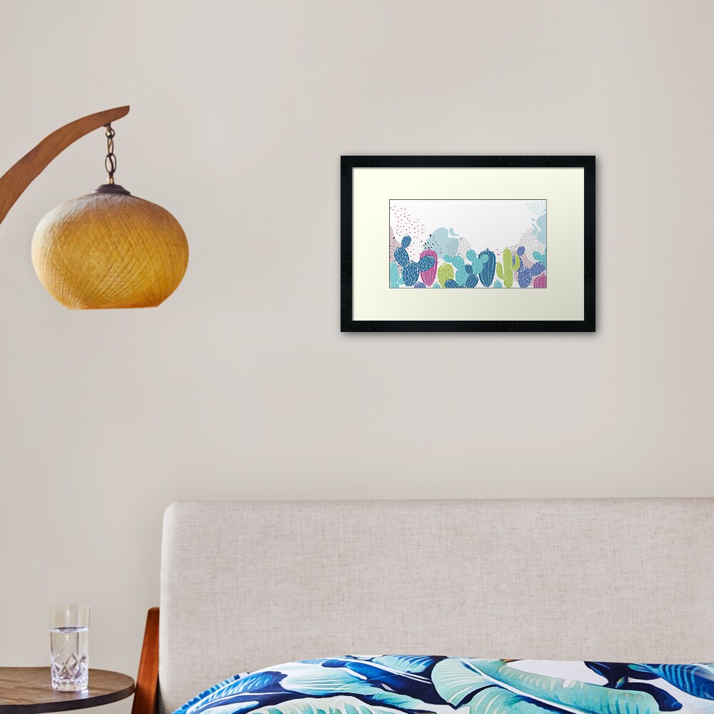 Colorful cactuses pattern Framed Art Print