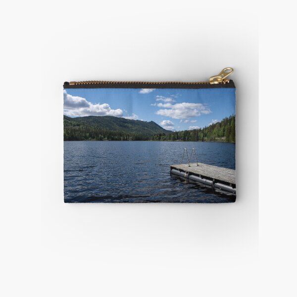 Item preview, Pad on a wooden floating platform. Metal ladder to get out of the water of a beautiful fjord in Norway. Rippled sea. Sunny spring day. No people designed and sold by Maurizio Fabbroni.