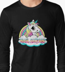 Unicorn hail satan death metal rainbown Long Sleeve T-Shirt
