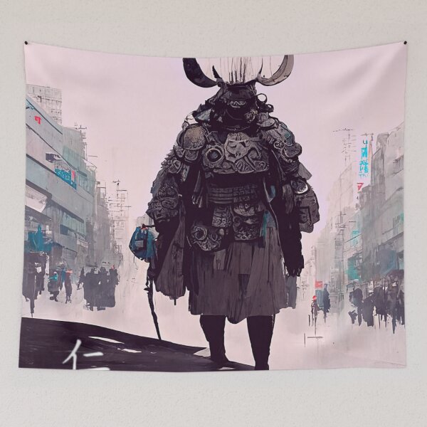 Item preview, Colorful Japanese Bushi Samurai walking in the street - Kanji translation is Benevolence designed and sold by Mirochan80.