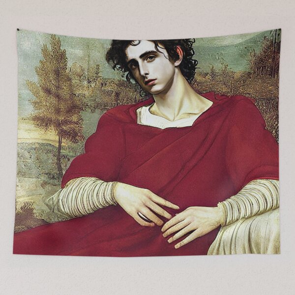 Item preview, Timothée In Repose Wearing a Red Velvet Dress Painting by Da Vinci designed and sold by SubtleSplit.