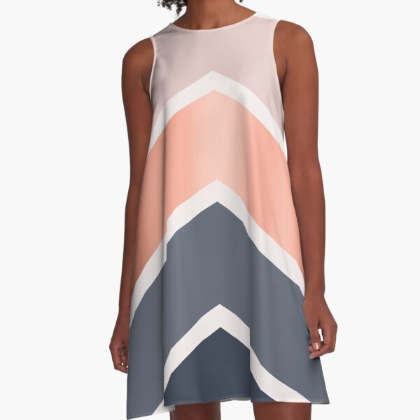 Chevrons in blush, navy and copper A-Line Dress