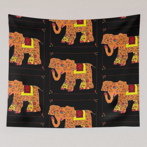 Item preview, Multi-color Elephant with Black Background designed and sold by judy snyder.