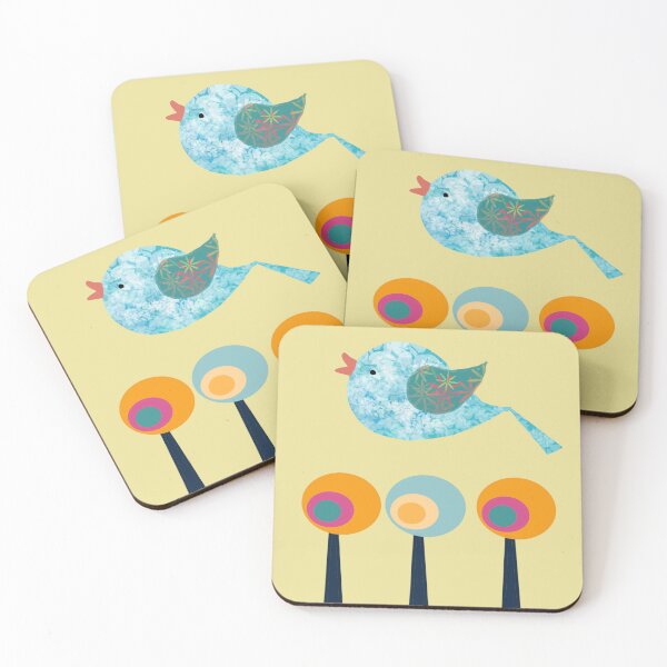 Item preview, Whimsical Blue Bird Flying over a Trio of Retro Trees designed and sold by LisWilliams.