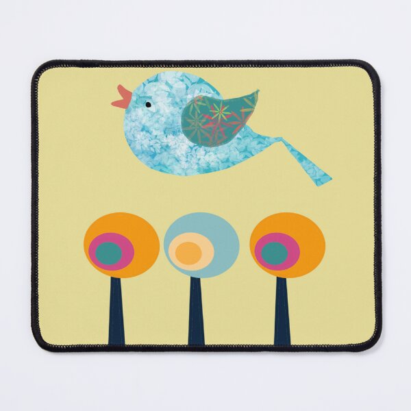 Item preview, Whimsical Blue Bird Flying over a Trio of Retro Trees designed and sold by LisWilliams.