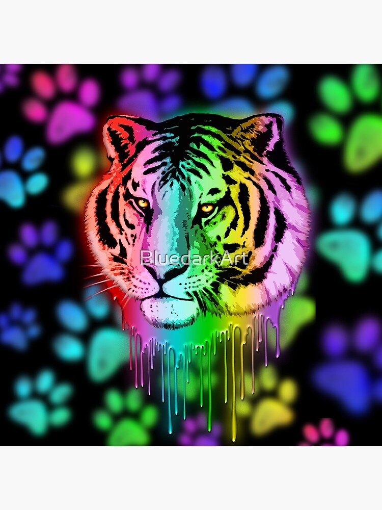Colorful Multicolor Rainbow Tiger Roaring Green Eyes Tote Bag