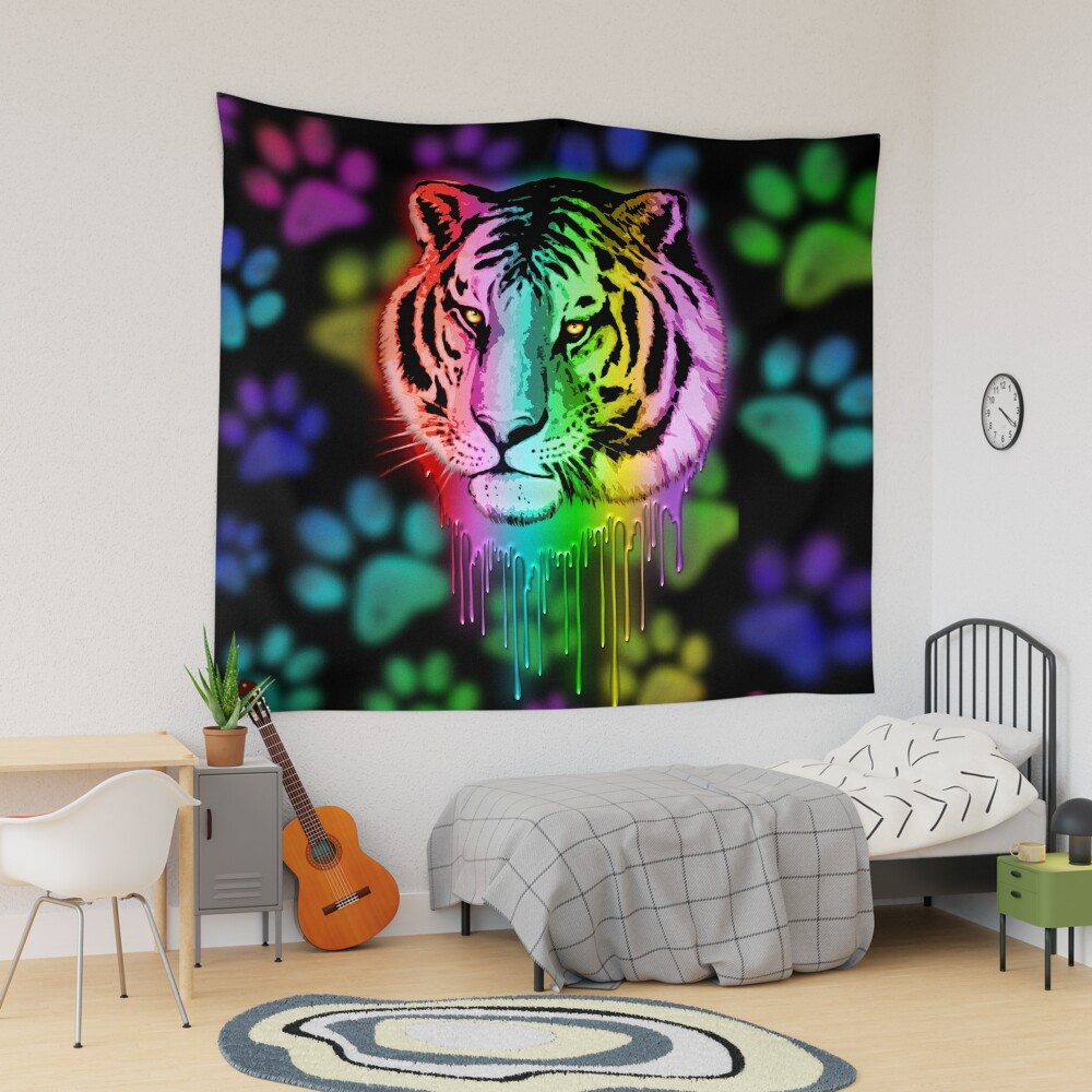 Colorful Multicolor Rainbow Tiger Roaring Green Eyes Tote Bag