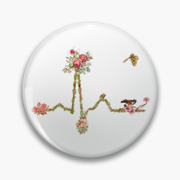 Item preview, ECG tree in nature: Wooden EKG trace with vintage flowers, butterfly and birds. designed and sold by HA  Design.