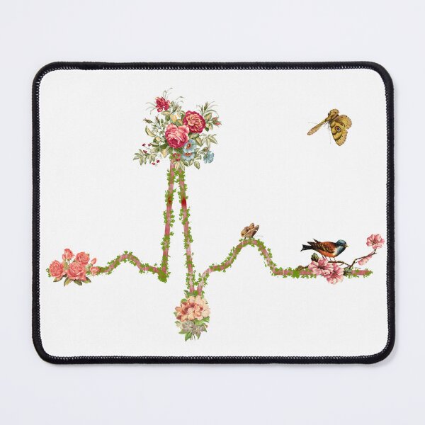 Item preview, ECG tree in nature: Wooden EKG trace with vintage flowers, butterfly and birds. designed and sold by HA  Design.