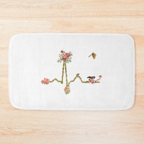 Item preview, ECG tree in nature: Wooden EKG trace with vintage flowers, butterfly and birds. designed and sold by HA  Design.
