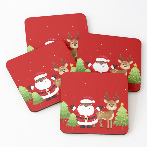 Item preview, Merry christmas and happy new year greeting card. Black santa, deer, trees, stars, snow. African American Santa.  designed and sold by IriSev.