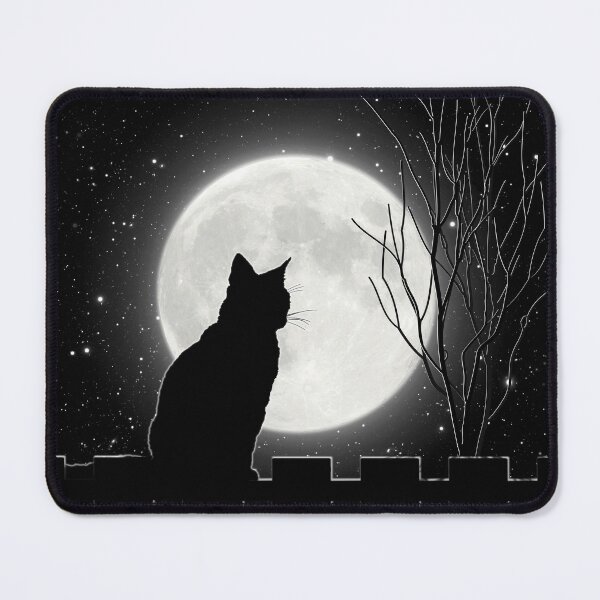 Item preview, Silent night Cat looking at the full moon designed and sold by Glimmersmith.