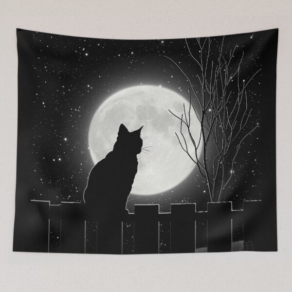 Aperçu de l'œuvre Chat de nuit silencieuse regardant la pleine lune créée et vendue par Glimmersmith.
