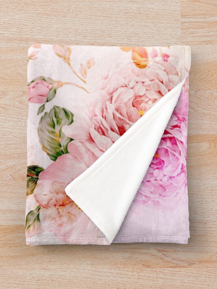 "Vintage pink pastel watercolor floral pattern" Throw Blanket for Sale
