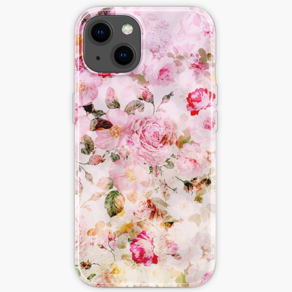 Vintage pink pastel watercolor floral pattern iPhone Soft Case