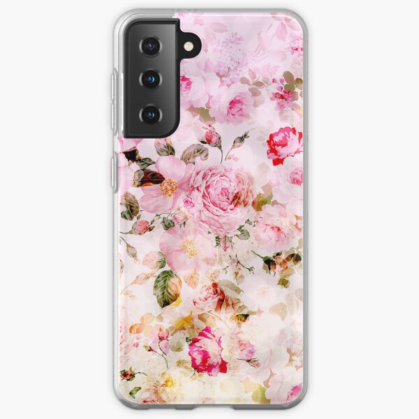 Vintage pink pastel watercolor floral pattern Samsung Galaxy Soft Case
