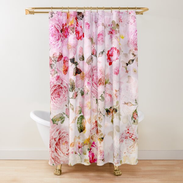 Disover Vintage pink pastel watercolor floral pattern Shower Curtain