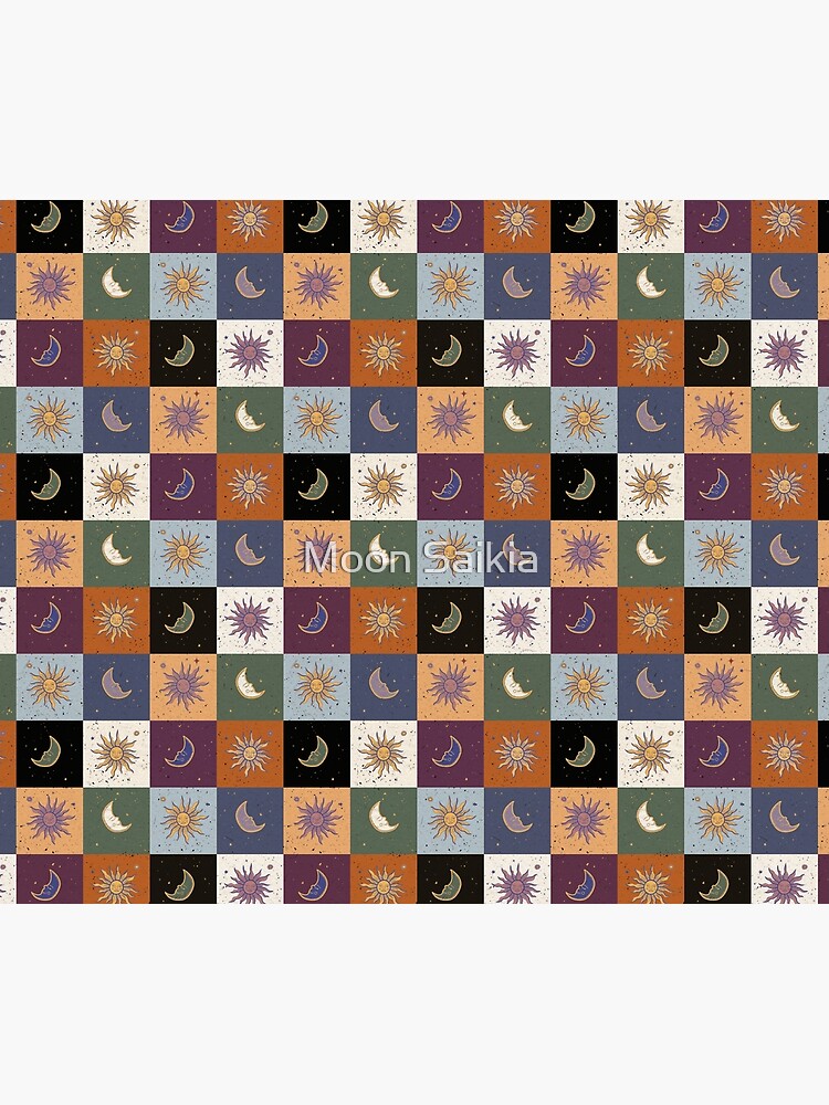 Mystical Checkerboard Pattern (Moon, Sun) Shower Curtain