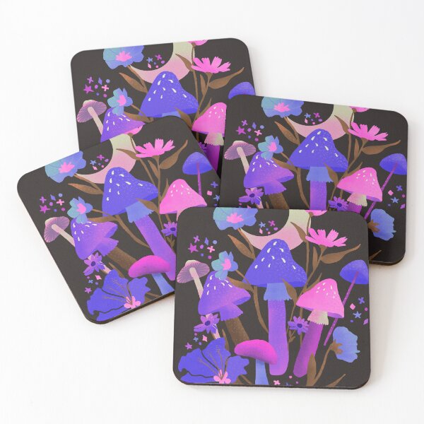 Item preview, Midnight mushrooms in neon blue designed and sold by Lenecreates.
