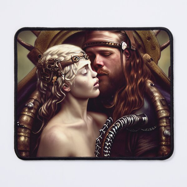 Item preview, A naked princess and a steampunk viking kissing on the throne. designed and sold by ruidaniel.