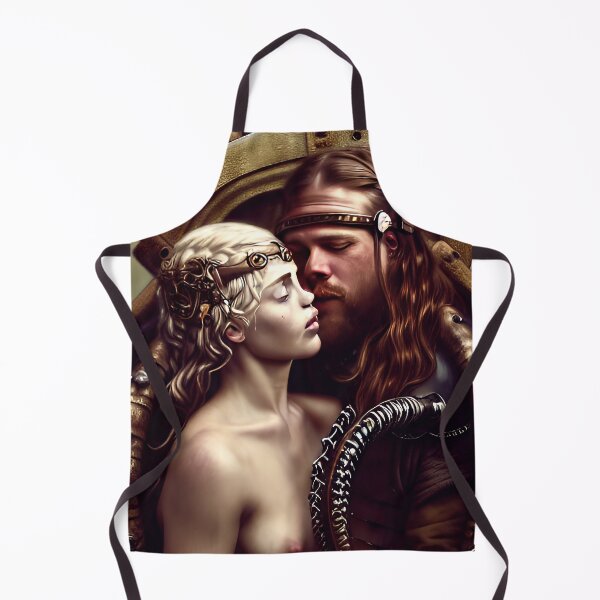 Item preview, A naked princess and a steampunk viking kissing on the throne. designed and sold by ruidaniel.