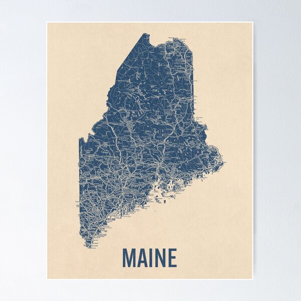 Item preview, Vintage Maine Road Map, Blue on Beige #1 designed and sold by BlueMonocleMaps.