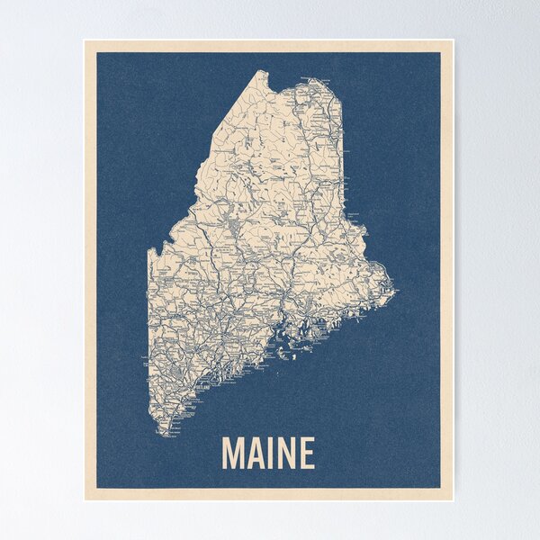 Item preview, Vintage Maine Road Map, Blue on Beige #2 designed and sold by BlueMonocleMaps.