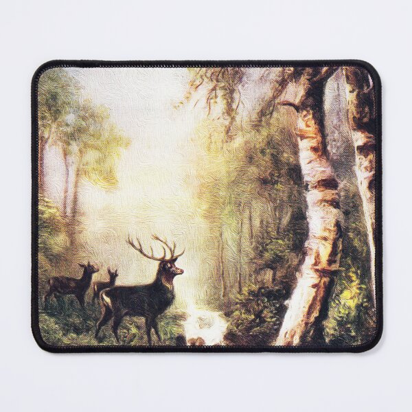 Item preview, Vintage Postcard Deer in Forest Oil painting Print Poster Waterfall Landscape designed and sold by darcijj.
