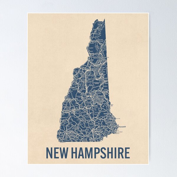 Item preview, Vintage New Hampshire Road Map, Blue on Beige #1 designed and sold by BlueMonocleMaps.