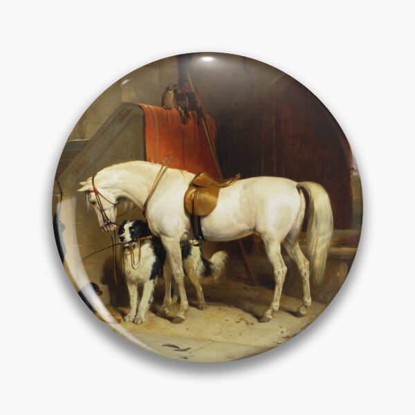 Item preview, WHITE HORSE WITH DOGS AND FALCONS IN STABLE designed and sold by BulganLumini.