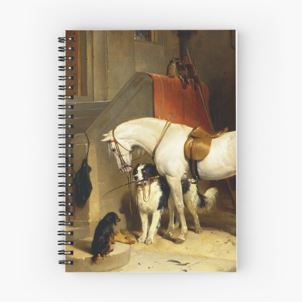 Item preview, WHITE HORSE WITH DOGS AND FALCONS IN STABLE designed and sold by BulganLumini.