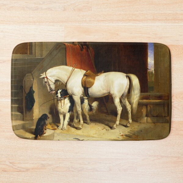 Item preview, WHITE HORSE WITH DOGS AND FALCONS IN STABLE designed and sold by BulganLumini.