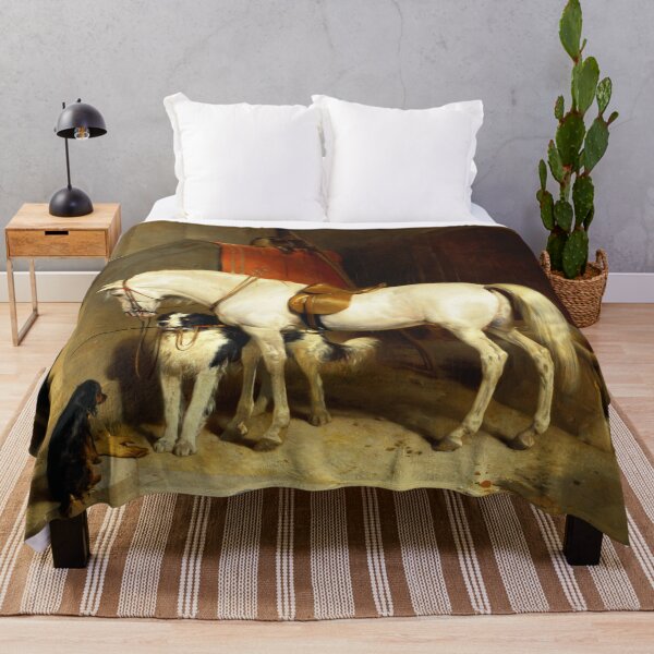 Item preview, WHITE HORSE WITH DOGS AND FALCONS IN STABLE designed and sold by BulganLumini.