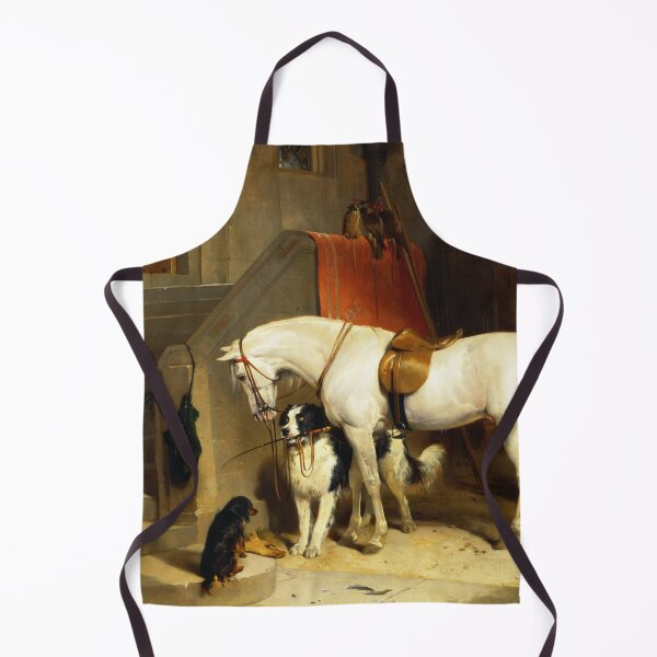 Item preview, WHITE HORSE WITH DOGS AND FALCONS IN STABLE designed and sold by BulganLumini.