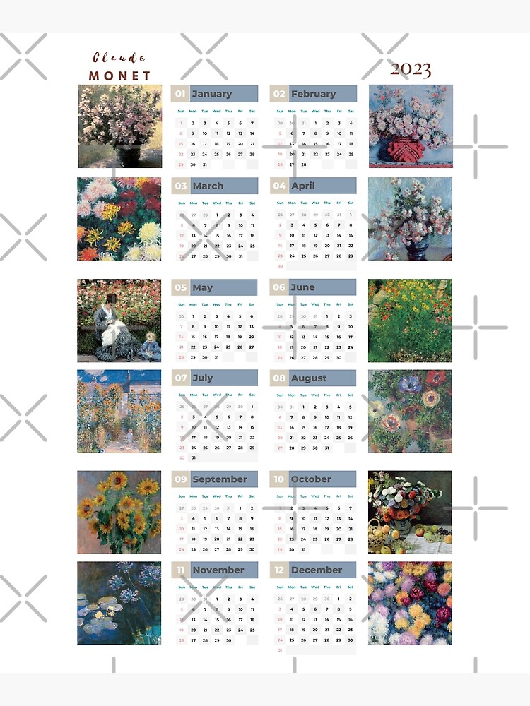 "Monet Calendar 2023 ,One Page Wall Calendar 2023 , Calendar Printable ...