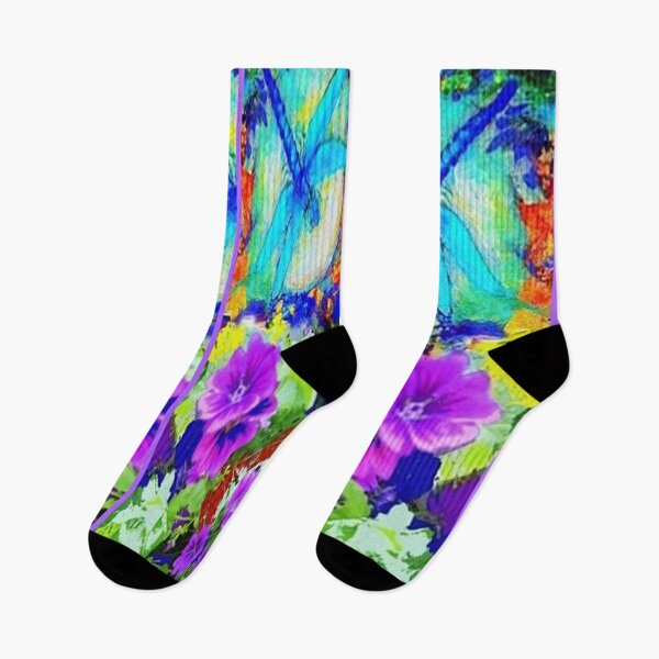 Item preview, PURPLEFLOWERS BLUE DRAGONFLIES ABSTRACT PATTERN designed and sold by sharlesart.