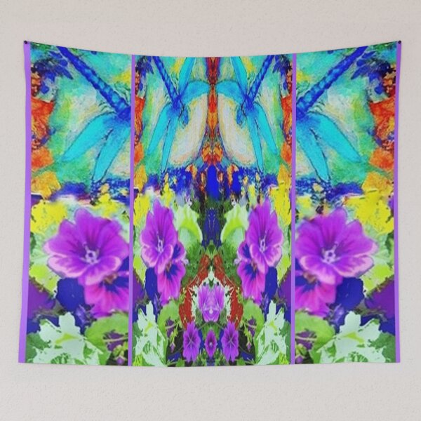 Item preview, PURPLEFLOWERS BLUE DRAGONFLIES ABSTRACT PATTERN designed and sold by sharlesart.