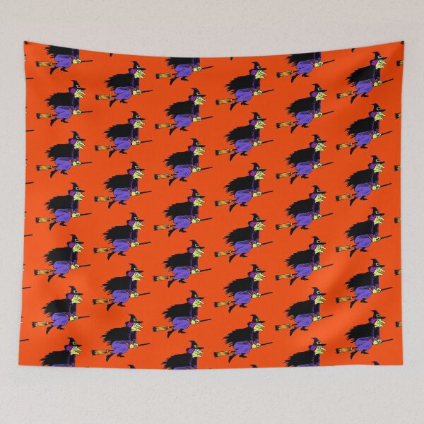 Item preview, Halloween Flying Witch On Orange Background designed and sold by MurphyMorganGifts.
