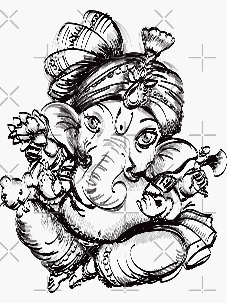 100yellow® Lord Ganesha Sketch Unframed Wall Hanging Canvas Painting - 36 X  36 Inch