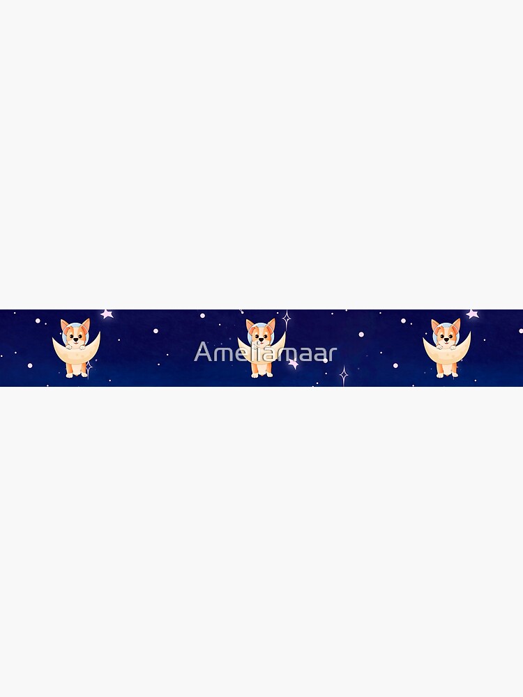 Corgi holding on to the moon by Ameliamaar