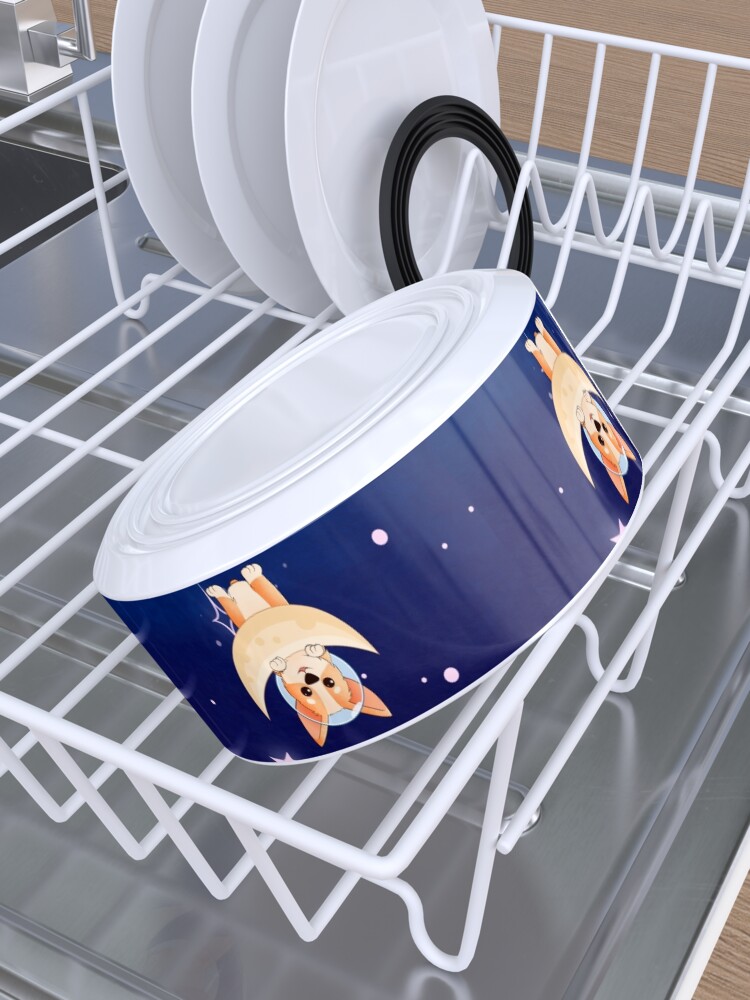 Alternate view of Corgi holding on to the moon Pet Bowl
